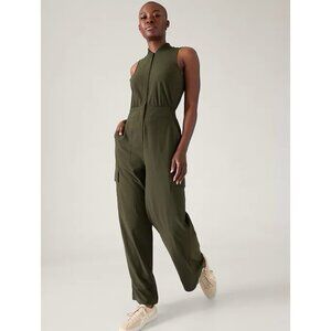 New Athleta 4 Brooklyn Utility Jumpsuit Aspen Olive Green Size 4